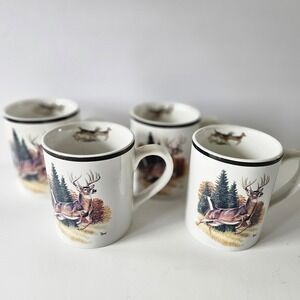 Bass Pro Shops Whitetail Deer Buck Mugs - SET OF 4 - Al Agnew Realtree - Coffee